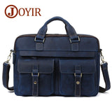 Joyir Men Briefcase Real Crazy Horse Leather Messenger 15" Laptop Bag Business Briefcase Bags For