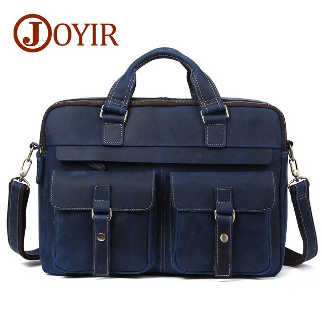 Joyir Men Briefcase Real Crazy Horse Leather Messenger 15" Laptop Bag Business Briefcase Bags For