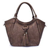 Vintage Knitting Thread Hobos Top Handle Large Capacity Tote Bag Tassel Shoulder Bag Soft Leather
