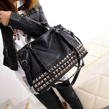 Rivet Women'S Pu Leather Handbag New 2019 Fashion Silver/Black Cowhide Women Messenger Bags One