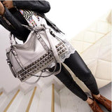 Rivet Women'S Pu Leather Handbag New 2019 Fashion Silver/Black Cowhide Women Messenger Bags One