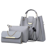 Women 3Pcs/Set Handbags Pu Leather Shoulder Bags Casual Tote Bag Tassel Metal Handle Designer