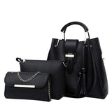Women 3Pcs/Set Handbags Pu Leather Shoulder Bags Casual Tote Bag Tassel Metal Handle Designer