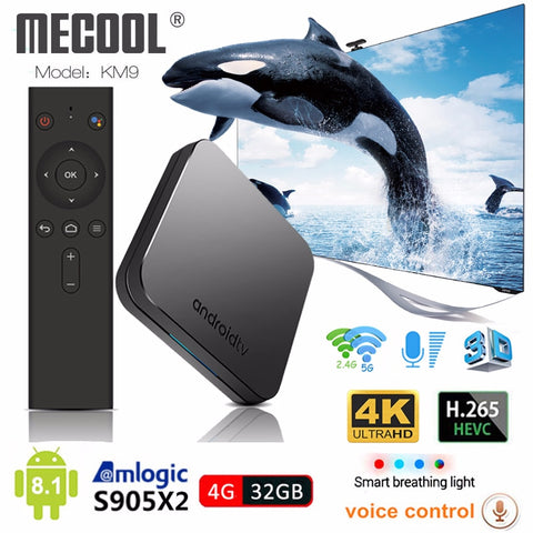 Mecool Km9 Android 8.1 Smart Tv Box S905X2 4Gb Ddr4 Ram 32Gb Rom 2.4G/5G Wifi Bt 4.1 Voice