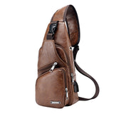 Laamei Men Crossbody Bags Messenger Leather Shoulder Bags Chest Bag Usb With Headphone Hole