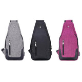 Canvas Chest Pack Women Usb Charging Zipper Messenger Bags Men'S School Bags Waterproof Unisex
