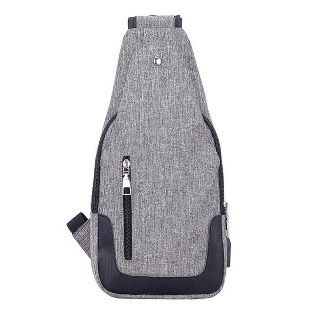 Canvas Chest Pack Women Usb Charging Zipper Messenger Bags Men'S School Bags Waterproof Unisex