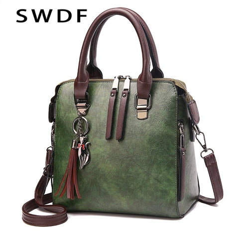 Swdf Leather Ladies Handbags Women Messenger Bags Totes Tassel Designer Crossbody Shoulder Bag