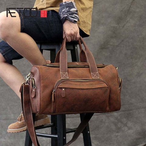 Aetoo  2019 New Vintage Men'S Travel Bag Genuine Leather Crazy Horse Leather Men'S Large Travel Bag
