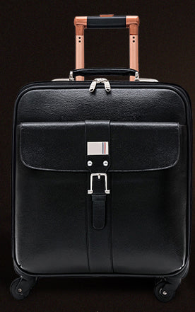 Letrend 100% Genuine Leather Rolling Luggage Spinner Business 16 Inch Carry On Trolley Travel Bag