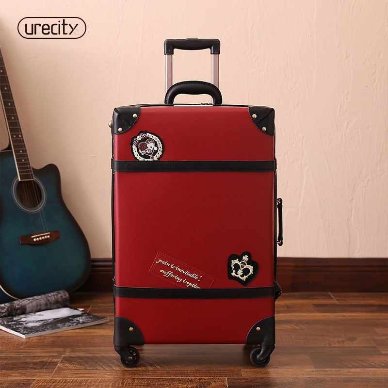 2018 New Retro Travel Luggage England Spinner Suitcase Big Suitcase Red Pu Pp Material High Quality
