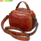 2018 Retro Genuine Leather Handmade Women Handbag Female Small Square Shoulder Bag First Layer