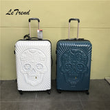 Letrend Britain 3D Skull Rolling Luggage Spinner Women Trolley 100% Pc Fall Resistance Suitcases