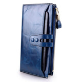 Rfid Blocking Luxury Genuine Leather Women'S Purse With Phone Wallet Thin Slim Long Bifold Zipper
