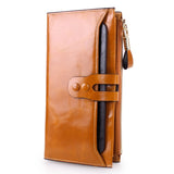 Rfid Blocking Luxury Genuine Leather Women'S Purse With Phone Wallet Thin Slim Long Bifold Zipper