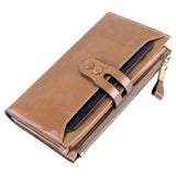 Rfid Blocking Luxury Genuine Leather Women'S Purse With Phone Wallet Thin Slim Long Bifold Zipper