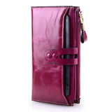 Rfid Blocking Luxury Genuine Leather Women'S Purse With Phone Wallet Thin Slim Long Bifold Zipper