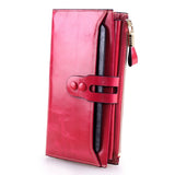 Rfid Blocking Luxury Genuine Leather Women'S Purse With Phone Wallet Thin Slim Long Bifold Zipper