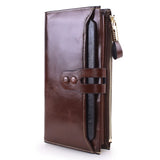 Rfid Blocking Luxury Genuine Leather Women'S Purse With Phone Wallet Thin Slim Long Bifold Zipper
