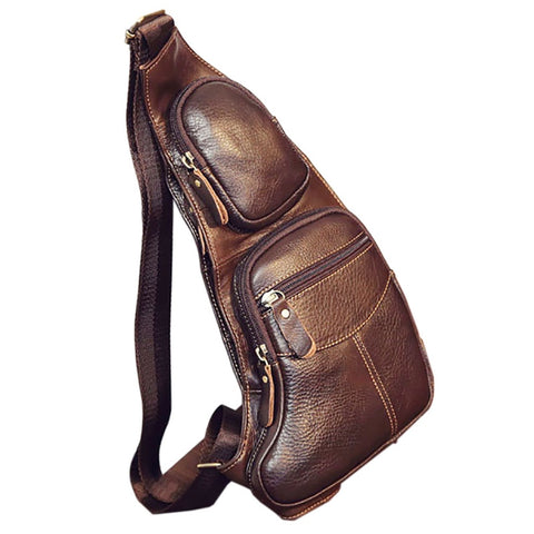 High Quality Men Genuine Leather Cowhide Vintage Sling Chest Back Day Pack Travel Fashion Cross