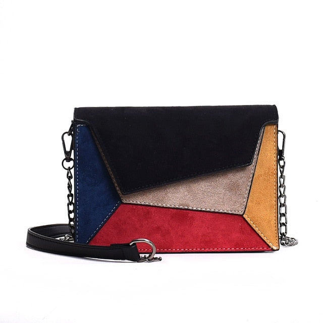 Fashion Quality Leather Patchwork Messenger Bag Women  Female Chain Strap Shoulder Bag Small