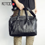 Aetoo Men'S Leather Handbag Large Bag Full Cowhide Briefcase Soft Oblique Shoulder Bag