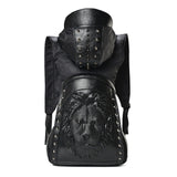 New 2019 Fashion Personality 3D Skull Leather Backpack Rivets Skull Backpack With Hood Cap