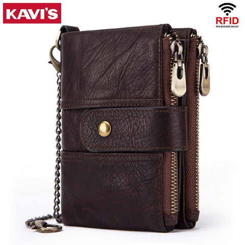 Kavis 100% Genuine Leather Rfid Wallet Men Crazy Horse Wallets Coin Purse Short Male Money Bag