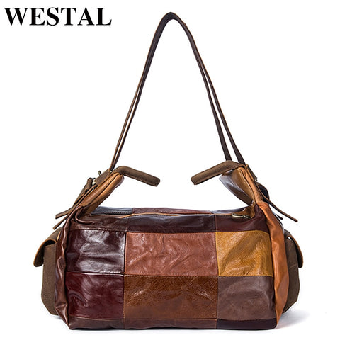 Westal Travel Bag Male Large Capacity Duffle Bag Men'S Travel Bags Genuine Leather Patchwork