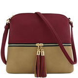 New Panelled Zipper Shoulder Bags Women Leather Tassel Crossbody Bag Hit Color Shoulder Bags