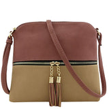 New Panelled Zipper Shoulder Bags Women Leather Tassel Crossbody Bag Hit Color Shoulder Bags