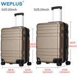 Weplus 2Pcs/Set Travel Suitcase Rolling Luggage Hardside Business Suitcase With Wheels Tsa Lock