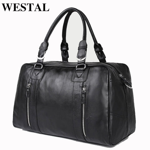 Westal Large Capacity Men Travel Bags Genuine Leather Travel Duffle Bags Casual Suitcase Big
