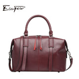 2019 Esufeir Brand Genuine Leather Women Bag Boston Handbag Solid Cowhide Leather Shoulder Bag