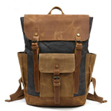 New Hot Oil Wax Canvas Cow Leather Backpacks Unisex Waterproof Rucksacks 15" Laptops Daypacks Large