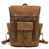 New Hot Oil Wax Canvas Cow Leather Backpacks Unisex Waterproof Rucksacks 15" Laptops Daypacks Large