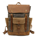 New Hot Oil Wax Canvas Cow Leather Backpacks Unisex Waterproof Rucksacks 15" Laptops Daypacks Large