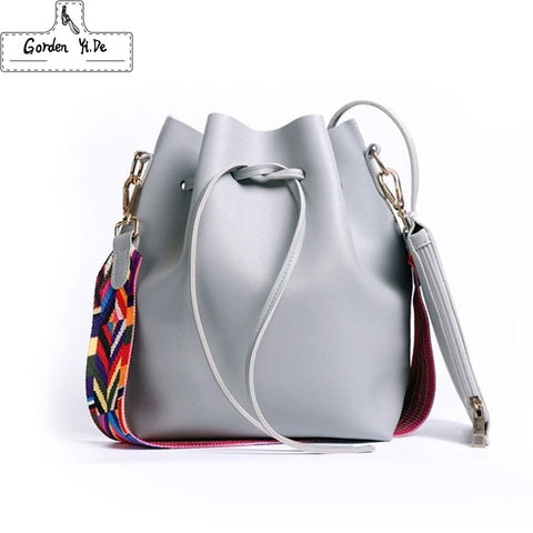 2019 New Fashion Colorful Strap Bucket Bag Women High Quality Pu Leather Shoulder Bag Brand