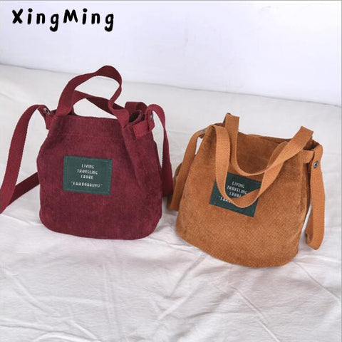 Xingming 2019 Designer Handbags High Quality Women Bag Vintage Corduroy  Shoulder Bags New Corduroy