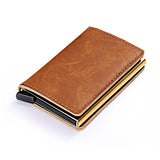 Rfid Blocking Vintage Leather Credit Card Holder Men Aluminum Alloy Business Id Card Case Automatic