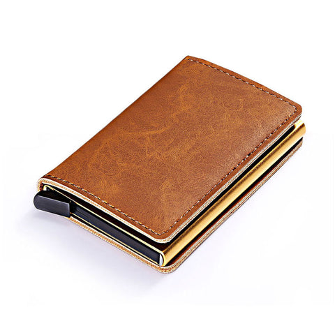 Rfid Blocking Vintage Leather Credit Card Holder Men Aluminum Alloy Business Id Card Case Automatic