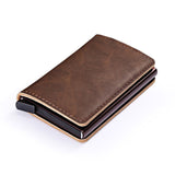 Rfid Blocking Vintage Leather Credit Card Holder Men Aluminum Alloy Business Id Card Case Automatic