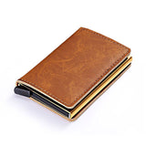 Rfid Blocking Vintage Leather Credit Card Holder Men Aluminum Alloy Business Id Card Case Automatic