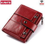 Kavis Genuine Leather Women Wallet Female Red Color Coin Purse Small Walet Portomonee Zipper And