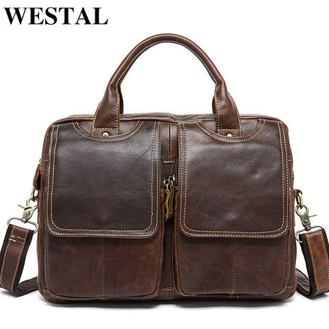 Westal Messenger Bag Men'S Shoulder Bag Genuine Leather Male Bags Men'S Briefcase Laptop 14''