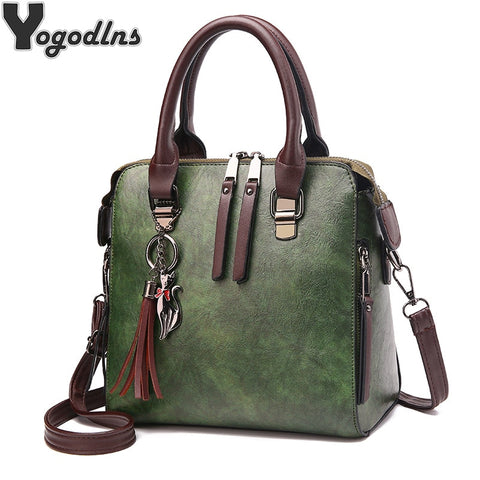 Vintage Pu Leather Ladies Handbags Women Messenger Bags Totestassel Designer Crossbody Shoulder Bag