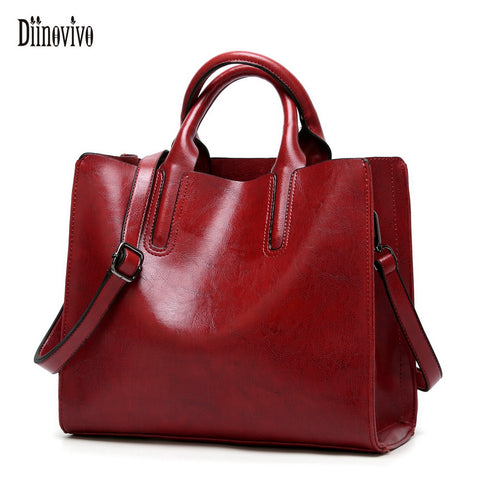 Diinovivo Women Leather Bags Famous Brands Handbag Casual Female Bag Trunk Tote Ladies Shoulder Bag