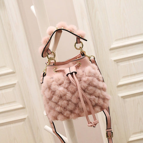 2019 New Winter Luxury Women Brand Mink Fur Bag Warm Real Fur Shoulder Bag Lady Pu Leather Casual