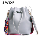 Swdf 2018 Women Bag With Colorful Strap Bucket Bag Women Pu Leather Shoulder Bags Brand Designer