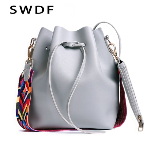 Swdf 2018 Women Bag With Colorful Strap Bucket Bag Women Pu Leather Shoulder Bags Brand Designer